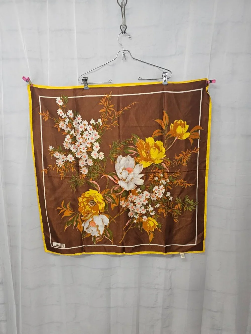 Vintage Paoli Scarf Floral Brown Japan Acetate Retro Boho